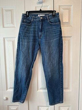 ZARA Blue Denim High-Waist Straight Leg Mom Jeans